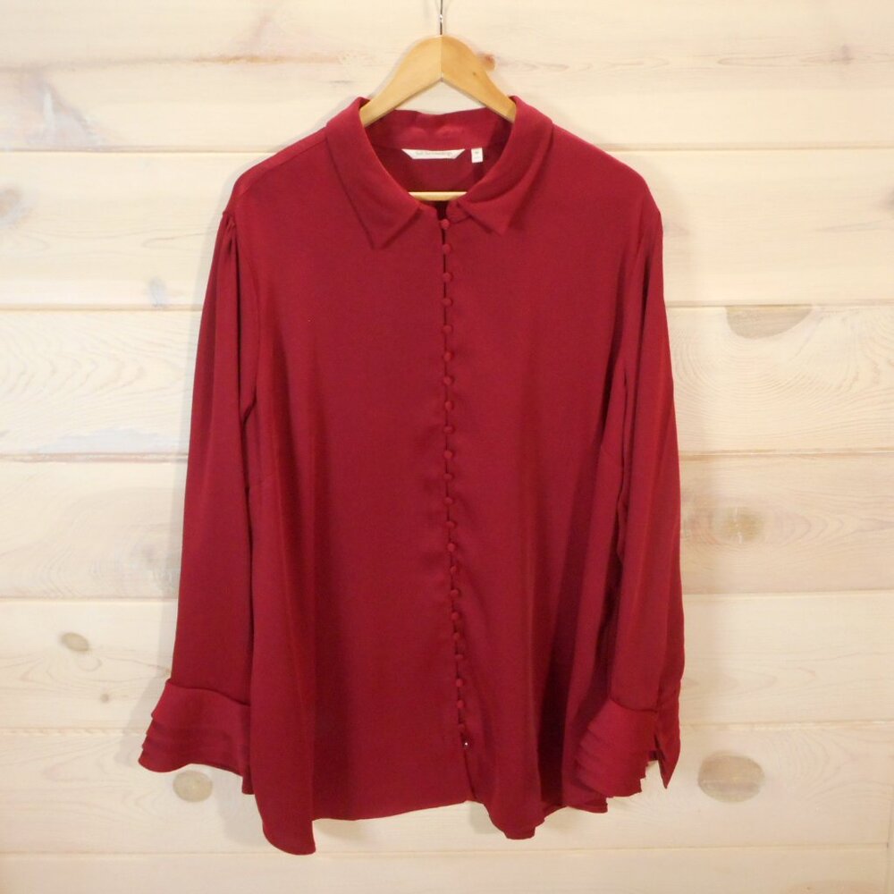 Soft Surroundings Women's Plus size 3X Red Poet Blouse Button-up Flare Sleeve